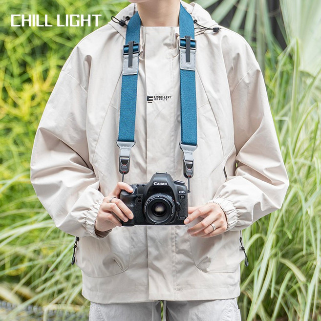 CHILL LIGHT 숄더 감압 스트랩 퀵 릴리즈 퀵 장착 플레이트 소니 캐논 후지 니콘 등 다양한 카메라 호환 크로스 스트랩 손목 밴드, 1개, 네이비블루