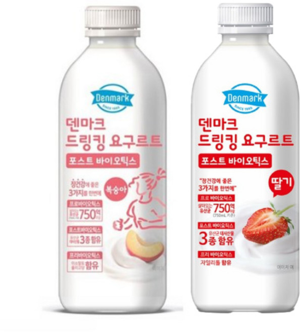 덴마크 드링킹요구르트 750mL 복숭아4+딸기4/총8개/대용량/냉장무배, 1개