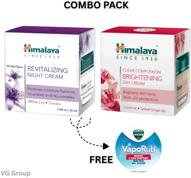 Himalaya Revitalizing Night Cream(50ml) and Birghtening Day Cream(232g) Combo pack with Free Vicks, 1개, 232g