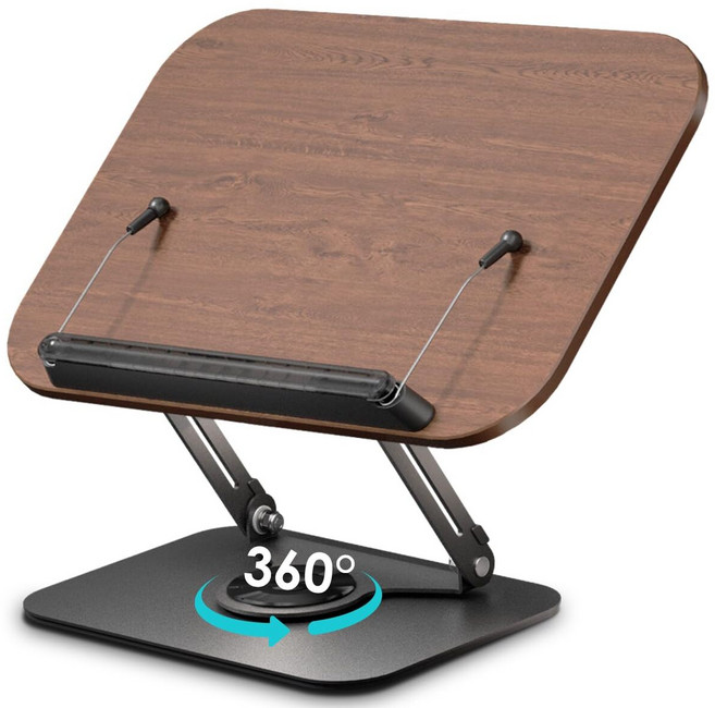 노르딕스타 360도 회전 원목 독서대 높이조절 접이식 책거치대 중형, 다크우드