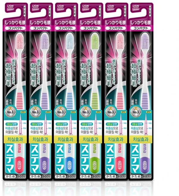시스테마 시카리케고시 칫솔(D32) x 6개 (색상랜덤) 콤팩트 헤드 하드 | Systema Compact Toothbrush, 1개입