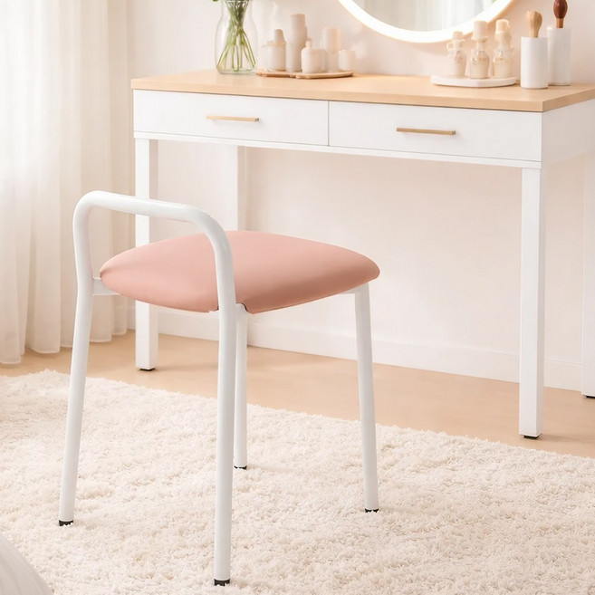 라온프리 예쁜 등받이 화장대 의자, 1개, 뮤트 핑크