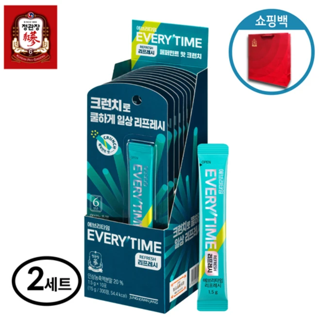 정관장 에브리타임 리프레시 1.5g 10포 (+ 쇼핑백 포함), 2세트, 15g - 쿠팡
