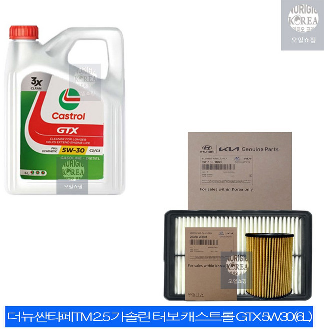 더뉴싼타페TM 가솔린 터보 캐스트롤 GTX 5W30(6L) 엔진오일+순정 필터 세트 2S-L1000, 5w30, 1개, 6L