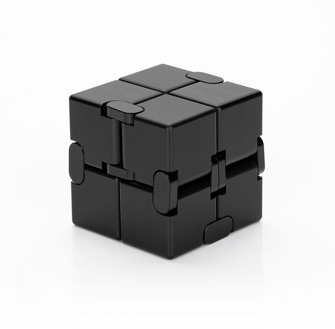 新款不銹鋼金屬指尖陀螺 兒童學生減壓發光夜光玩具, 1個, 無限魔方-黑色