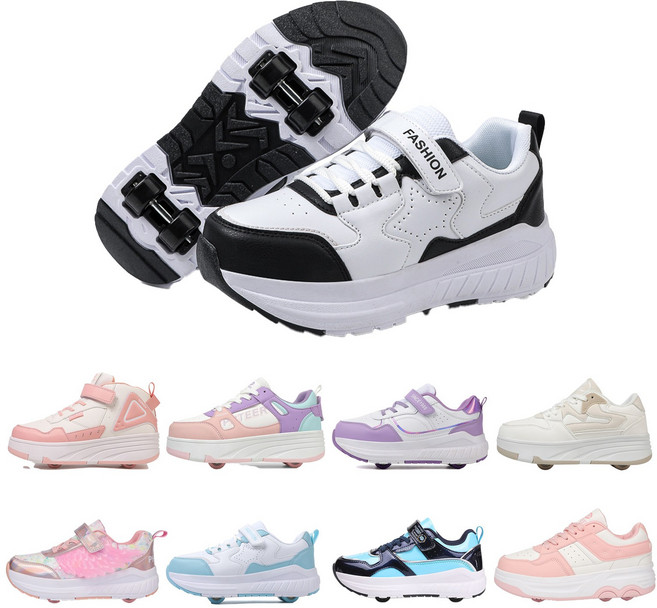 PHTEER 휠리스 운동화 바퀴달린 스케이트 롤러 롤러스케이트, 흑백색, 1개