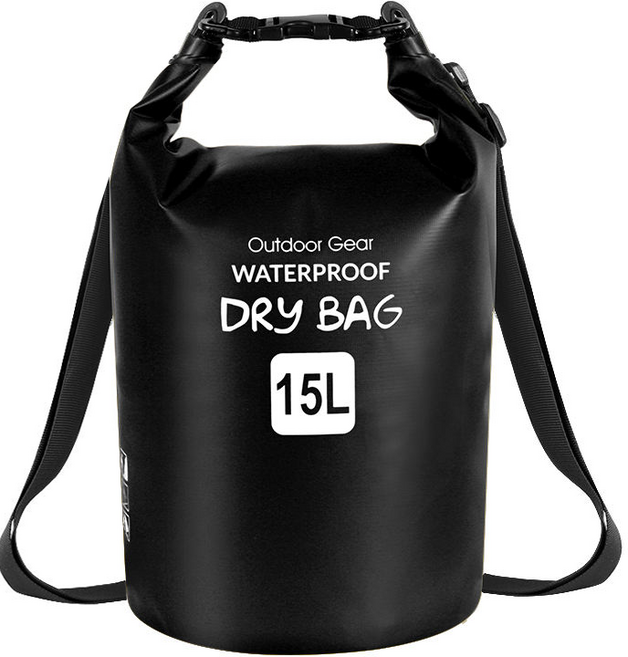 리나 이중 스트랩 다용도 물놀이 방수가방 15L, 1개, 15L블랙