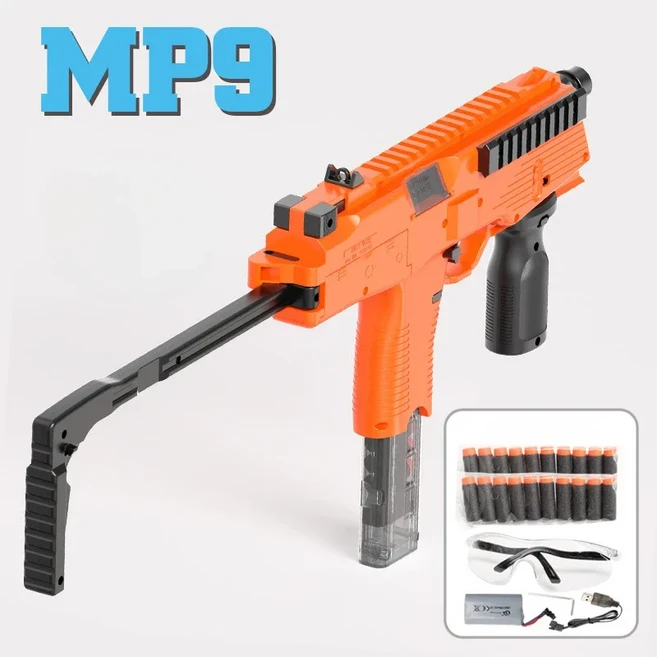 MP9 장난감 총 전기 폼 다트 블래스터 소프트 기관단총 성인을위한 자동 Armas 소년 어린이 야외 게임, 01 orange standard, 1개