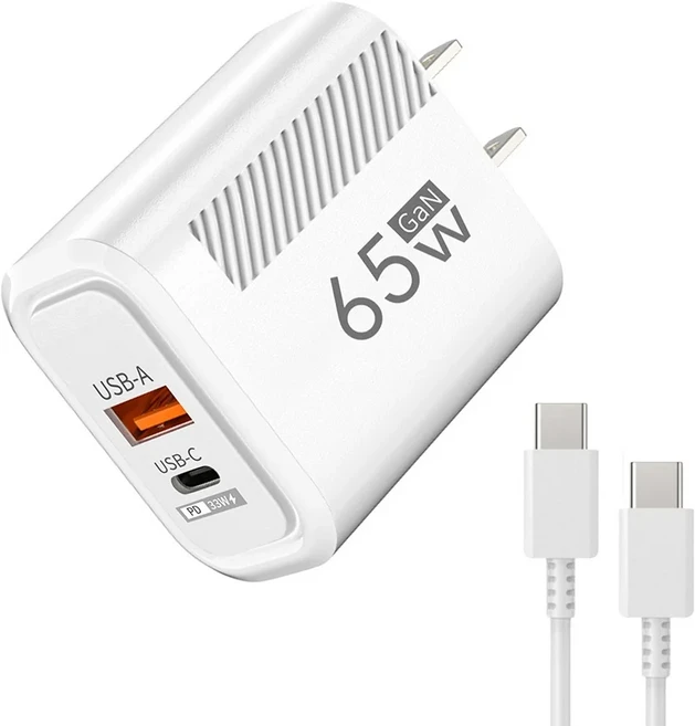 65W GaN 듀얼 포트 충전기 2 in 1 EU/US 플러그 타입 C QC3.0 고속 벽면 퀵 차징 어댑터, 05 White Set US