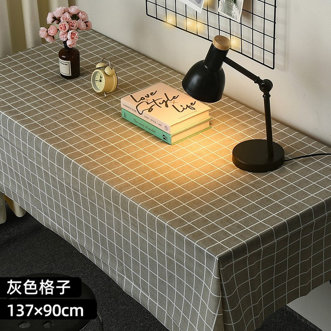 【北歐風格子桌巾】防燙防水防油免洗PVC餐桌布 茶几布 化妝桌布 野餐墊 桌墊 書桌墊 台布 民宿桌布 防塵蓋巾, 1個, 灰色格子, 灰色, 137x90cm