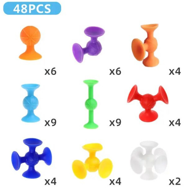 소프트 빌딩 블록 어린이 DIY 팝 squigz 빨판 재미 있은 실리콘 모델 건설 완구 선물, 48PCS, 1세트