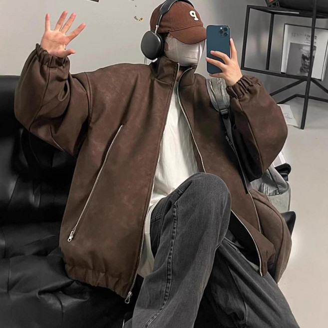 美式機能風雙拉鍊立領外套男 秋季防風夾克
