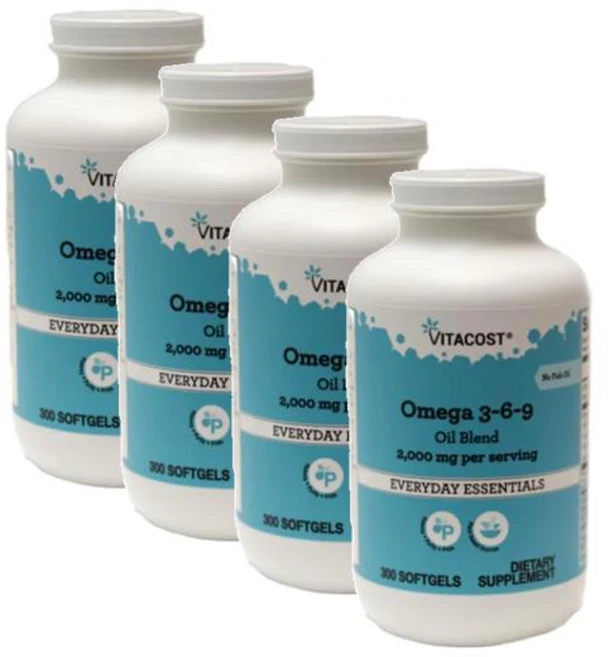 비타코스트 오메가369 아마씨 달맞이꽃종자유 2000mg 소프트젤 Vitacost Omega 3-6-9, 4개, 300정 - 쿠팡