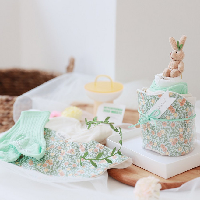 [출산백일선물] 우이동금손 플로럴민트 아기옷 케이크 5종세트(런칭기념 10% 추가할인) (케이크 선물포장)