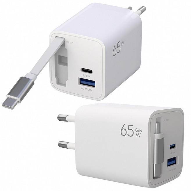 팝폰 릴케이블 GaN 65W PPS PD QC3.0 초고속2.0 멀티 충전기 TC66, 1개, 화이트