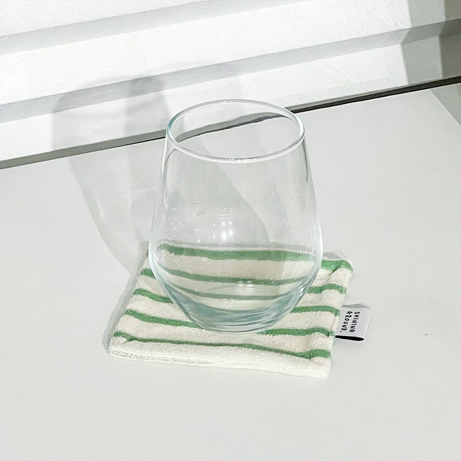 샤이닝 그라운드 패브릭 티코스터 2P 컵받침 테리 스트라이프, 1세트 (2P), 그린