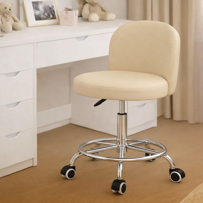 라온프리 푹신한 이동식 등받이 화장대의자, 1개, 샌드 베이지