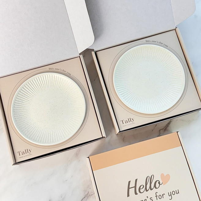 국산 플레이팅 디저트 접시 선물세트 답례품, 1개, 라인접시 2P세트 (화이트+화이트 / 1박스)