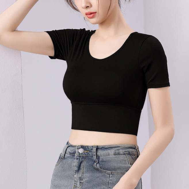 미미캐츠 스퀘어백 크롭 브라탑 반팔 티셔츠 빅사이즈 가능 BR-5751