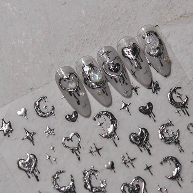 [오늘출발] 5D 빈티지 멜팅 실버 문 네일스티커 to3247, 1