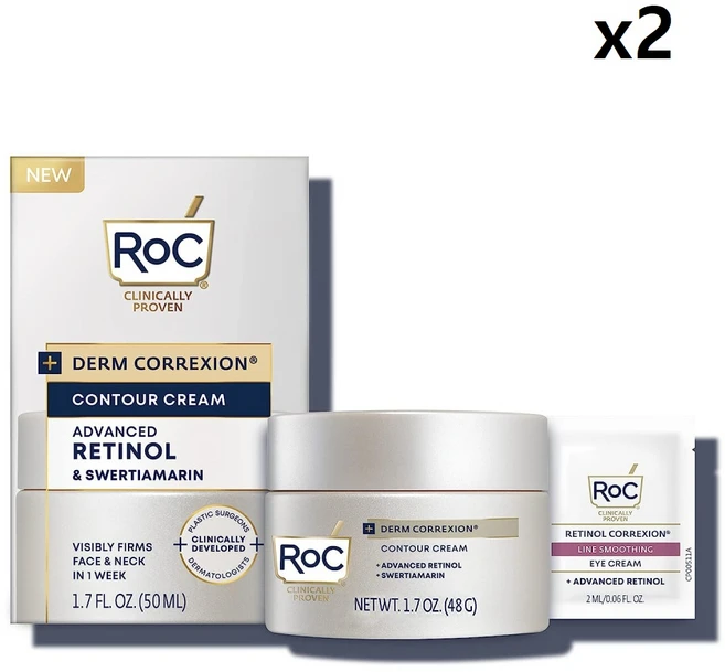 RoC Derm Correxion 컨투어 크림고급 레티놀 및 슈베르티아마린 50ml x 2개, 1개 - 쿠팡