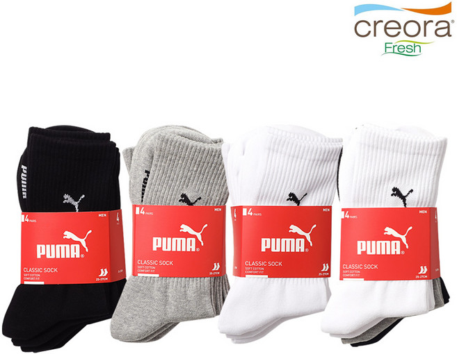 PUMA 남성 여성 스포츠 크레오라 장목 양말 4켤레