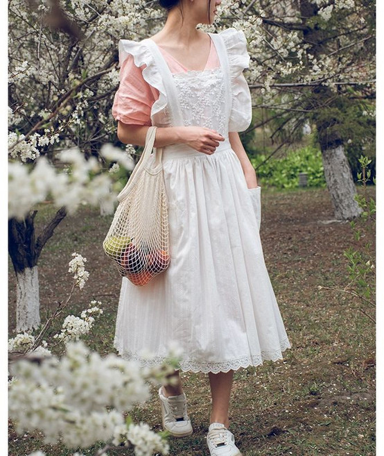 화이트 레이스 소녀 공주풍 앞치마, 1개