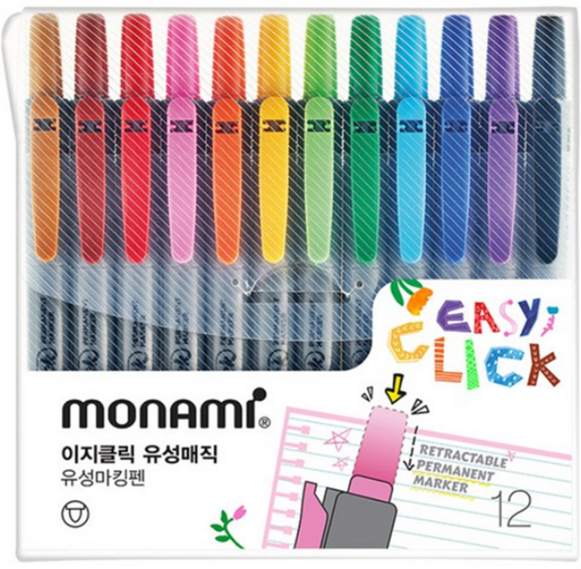 모나미 이지클릭 유성매직 12종 세트, 12색, 60개입