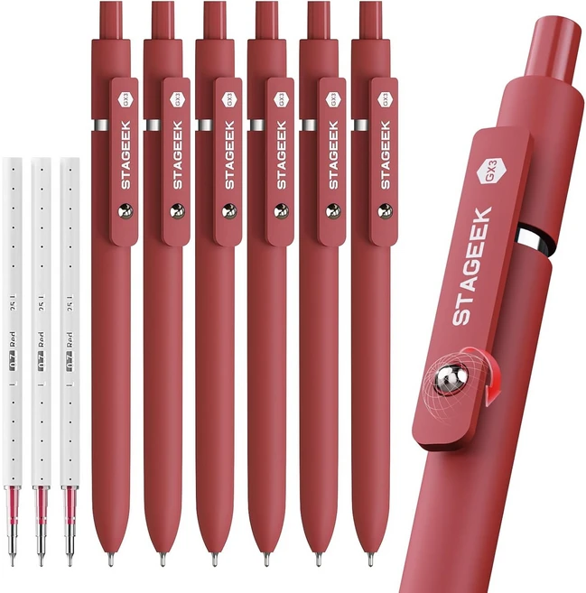 STAGEEK 레드 젤 펜 6개의 퀵 드라이 레드 잉크 펜 3개의 리필 추가 일기 작성, 6Pcs Red - 쿠팡