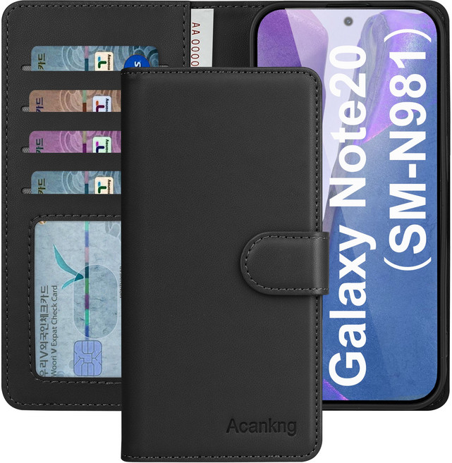 아칸크 삼성 갤럭시 노트20 5G 클래식 베이직 지갑형 카드수납 프리미엄 가죽 다이어리 휴대폰 케이스( SM-N981) 적용