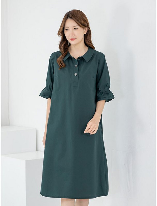 모슬린 엄마옷 원피스 반팔 카라 반오픈 MQG127608 마담 미시 중년여성 빅사이즈 할머니옷 50대 60대 70대