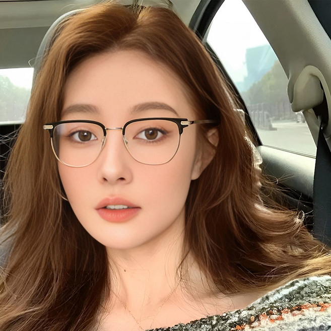 바닐라마카롱 세미하프 반뿔테 메탈 안경 블루라이트 자외선 차단 세련된 슬림 안경테 흘러내림 방지 아이웨어 남녀공용 케이스 포함