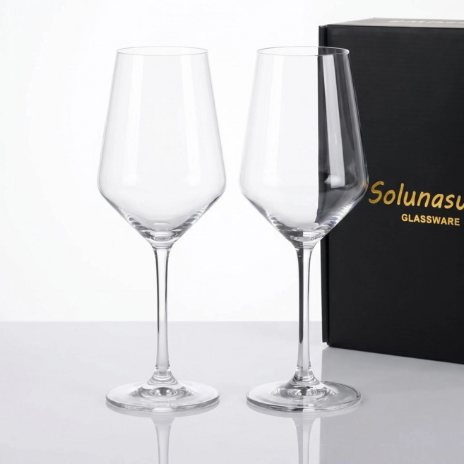 Solunasuwa 크리스탈 와인잔 2개 세트 선물케이스 포함, 1세트, 420ml