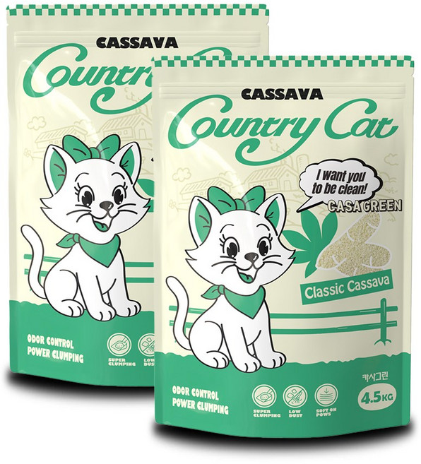 컨트리캣 카사그린 카사바 고양이 모래, 무향, 2개, 4.5kg