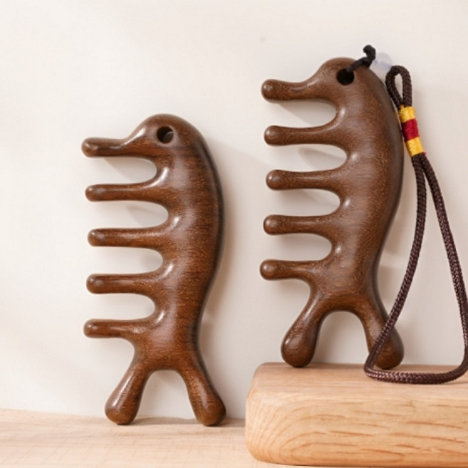 두피 괄사 마사지기 얼굴 바디 지압 도구, 브라운, 2개