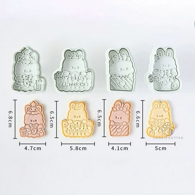쿠키틀 샌드 쿠키 모양틀 기하학금형 영어, 1개, 크리스마스 작은 토끼 4종 스타일 B
