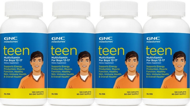 GNC 마일스톤즈 45643 틴 남성 종합 멀티비타민, 4개, 120정, 120정