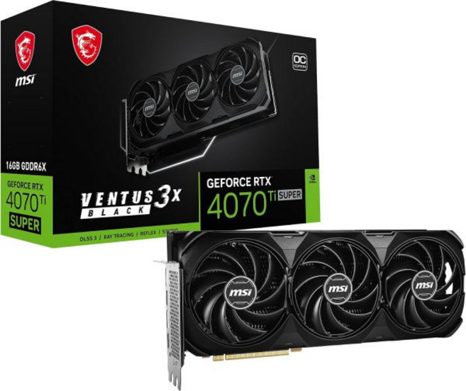 MSI GeForce RTX 4070 Ti Super 16G Ventus 3X 블랙 OC 그래픽 카드(NVIDIA Super 256비트 Extreme 클록: 2655 MHz, 1개