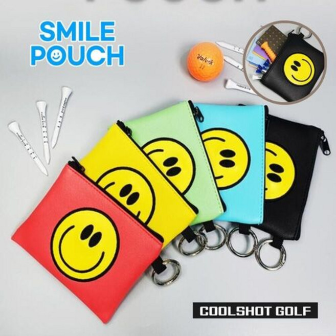 쿨웨이브 스마일 고리형 미니 골프 파우치 다용도 티보관 주머니 볼주머니 5컬러
