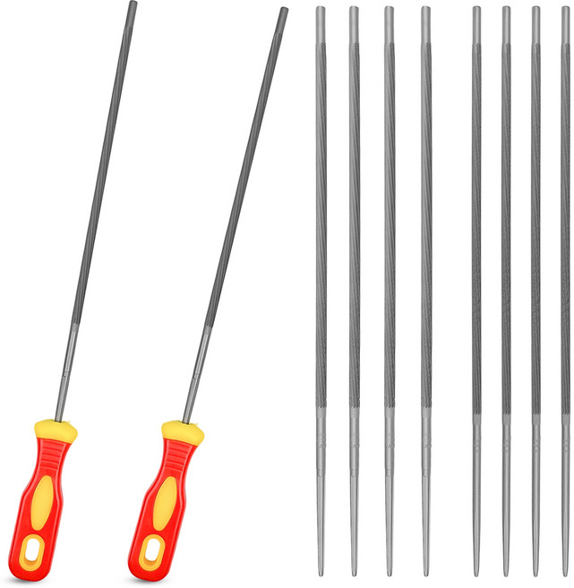 체인톱용 줄 10개 세트 (4mm 4.8mm) 손잡이 달린 체인톱 줄 2개 손잡이 포함 체인톱 연마용 전문용 체인톱 줄 내구성이 뛰어나고 오래 사용 가능