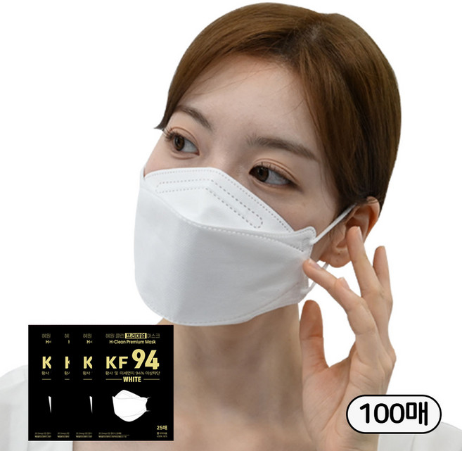 혜원클린 국산 KF94 대형 프리미엄 마스크 100매, 프리미엄 화이트, 4개, 25개입