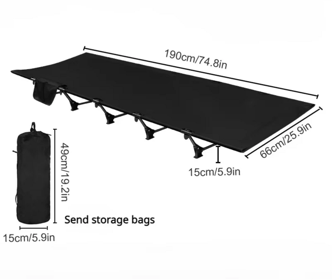 캠핑 야전침대 내하중 150kg 쉬운 조립 휴대용 접이식 침대 베드 백패킹 등산 여행 배낭 하이킹 슬리핑 야외 초경량 소형 텐트, 블랙