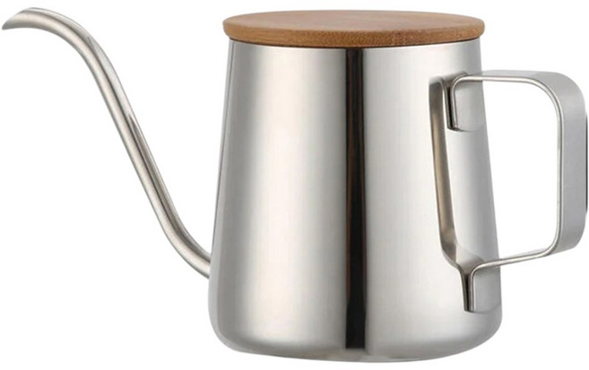 手沖咖啡壺, 1個, 銀色手沖壺+竹蓋, 250ml