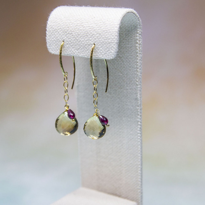 AAA 레몬쿼츠 & 가넷 귀걸이