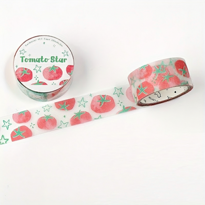 다이어리 꾸미기 데코 네잎클로버 토마토 투명 라벨형 마스킹 테이프, 1개, 토마토스타