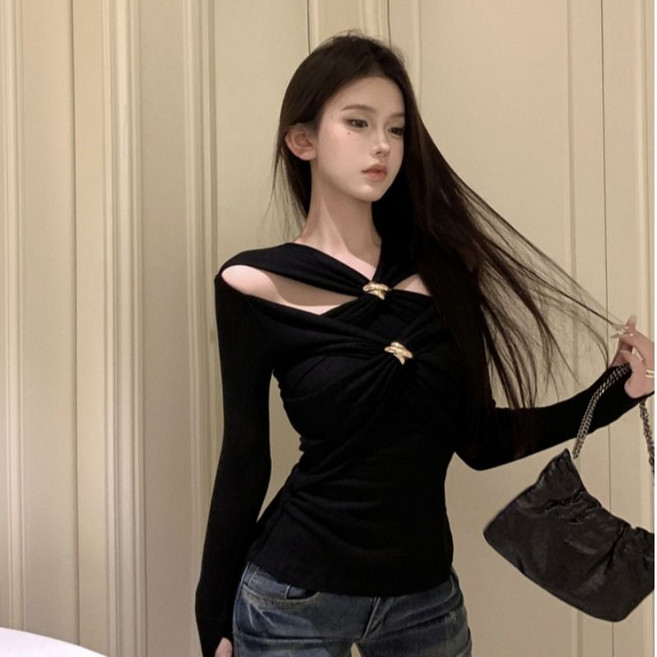 Skyciky 여성용 가을 긴팔 티셔츠 슬림핏 섹시 디자인 이너 상의 AA651