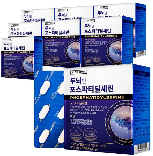 기타 라이프허브 두뇌엔 포스파티딜세린 8박스(500mg x 480캡슐) 8개월분, 8박스, 60정