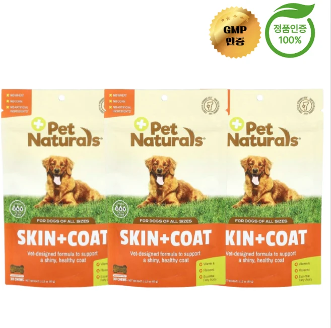2+1 펫 내추럴스 오메가3 비타민E 피부 및 털 반려견용 츄어블 30개, 3개 - 쿠팡