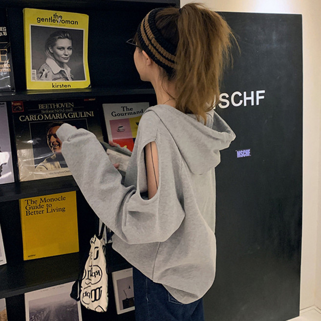 Makone 여성 어깨트임 루즈핏 후드 티 +고급손톱깎이