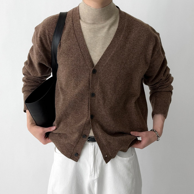 빠델 어깨넓어보이는 탄탄한 루즈핏 남성 사계절 울 니트 가디건